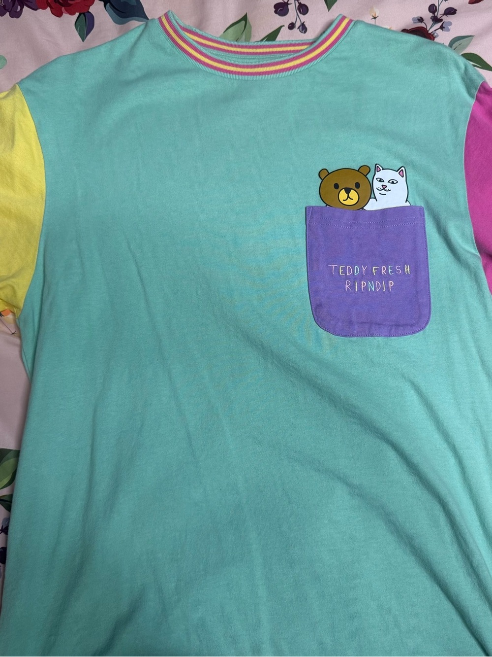 RipNDip Kids' Teddy Fresh Pocket Tee - Mint with Purple Pocket